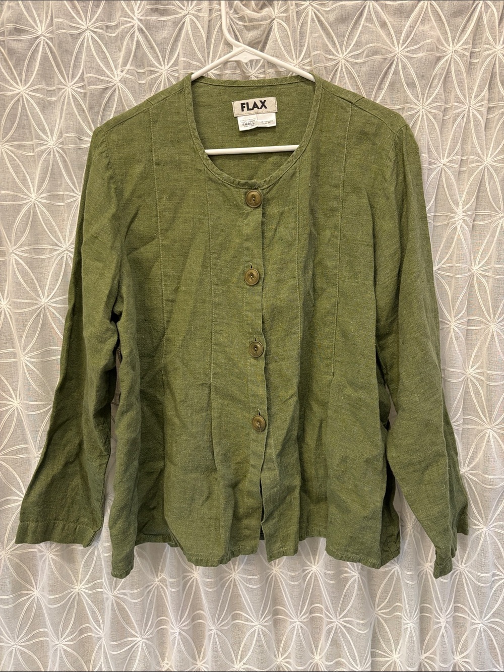 Flax Olive Button-Front Linen Button Down